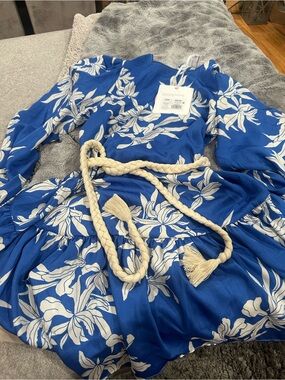 Target Blue Floral Dress with Cream Rope Belt
